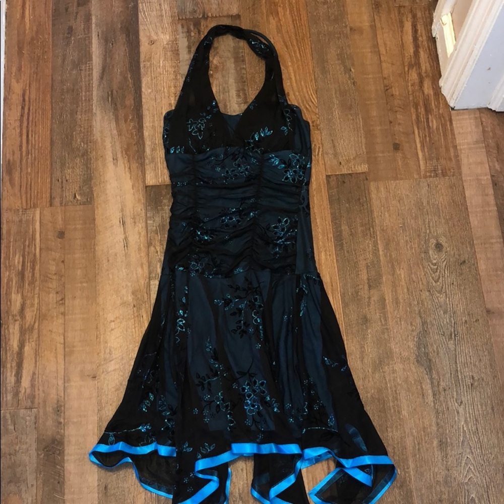 Black and blue formal dress